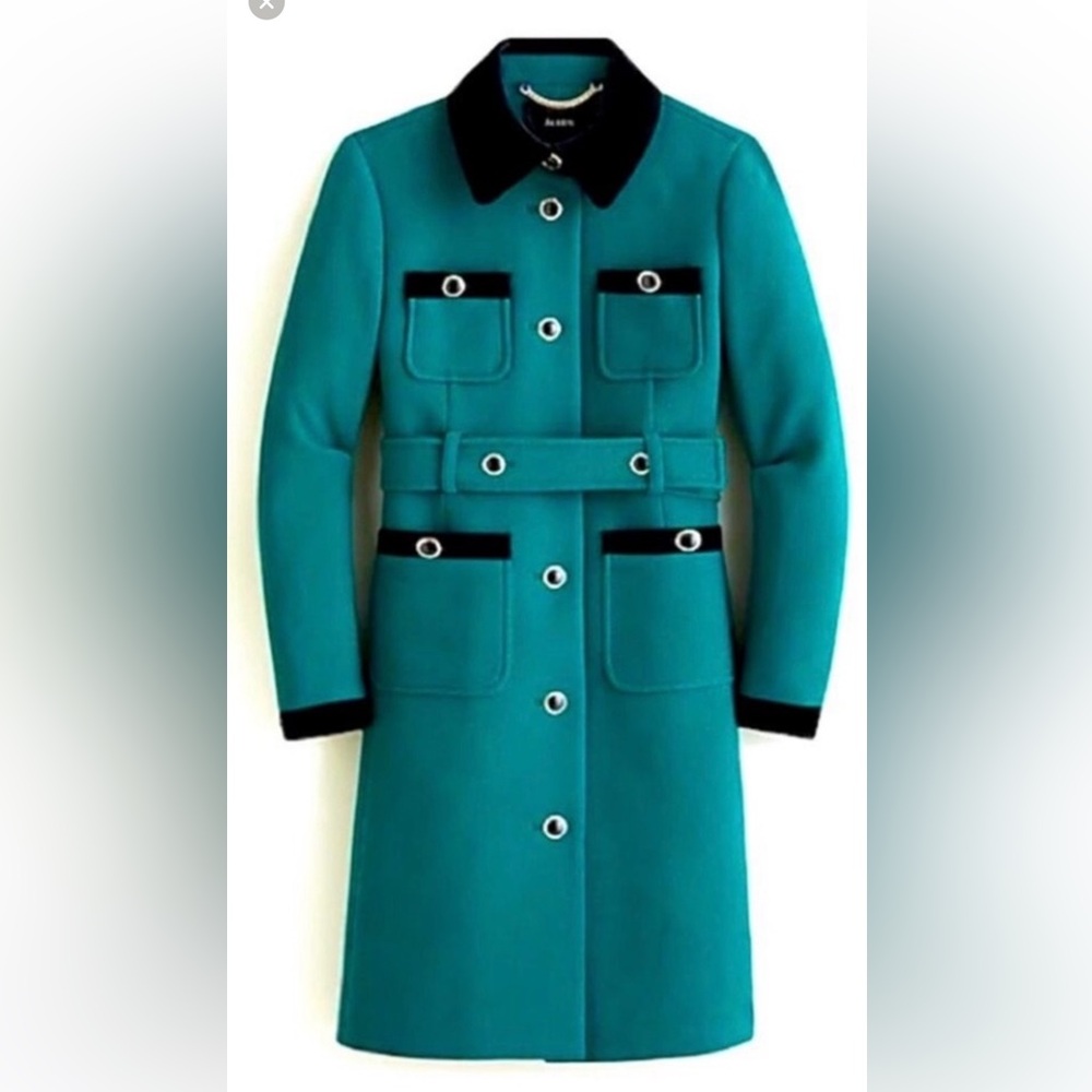 J. Crew Teal and Black Trench Coat - Picture 3 of 12